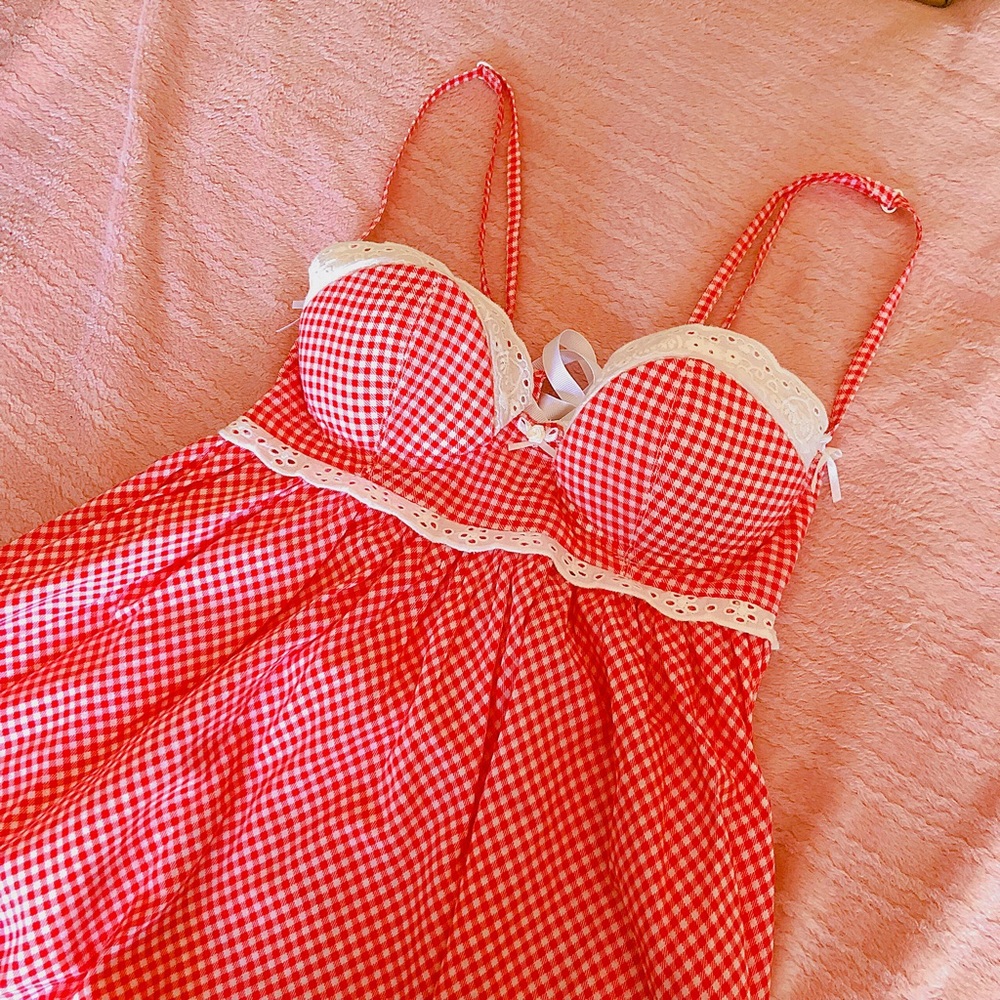 Kitteny Lelette red gingham babydoll dress size S BNWT